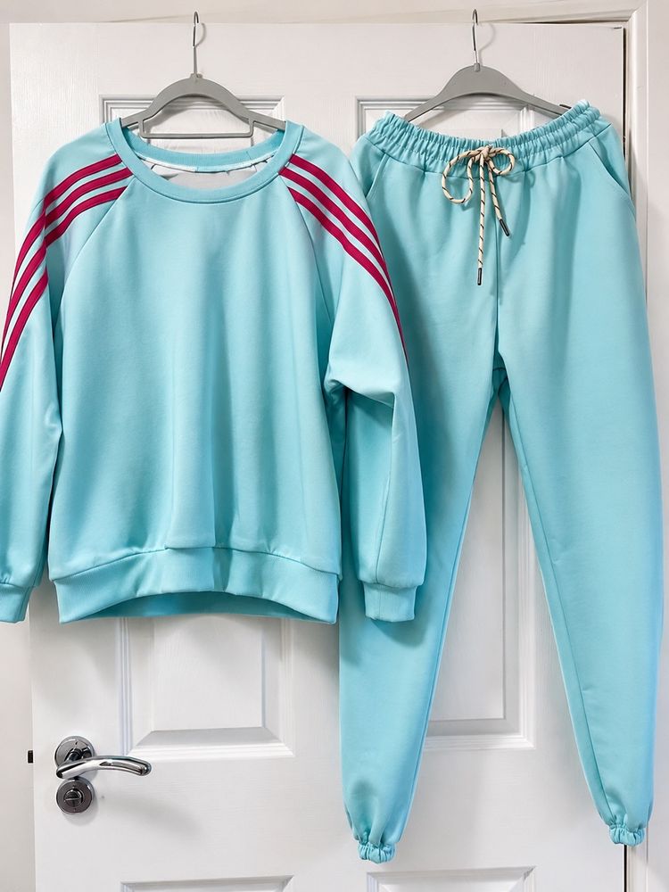 Light Blue Tracksuit With Red Stripes